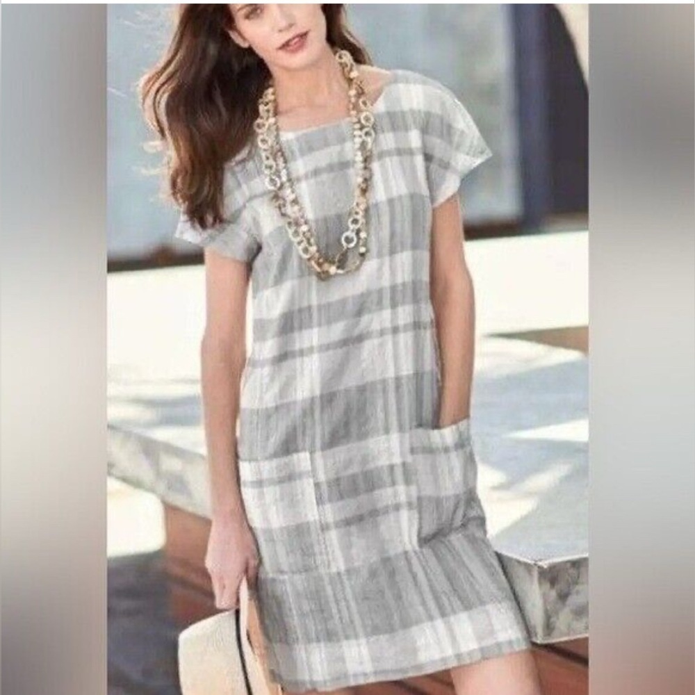 Eileen Fisher linen blend boatneck shift dress